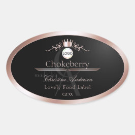 Black Product Label Rose Gold Frame Logo Monogram Ovalt Klistermärke