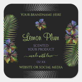 Black Product Labels Gult Lila Hawaii Flowers Fyrkantigt Klistermärke
