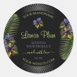 Black Product Labels Gult Lila Hawaii Flowers Runt Klistermärke