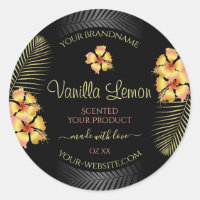Black Product Labels Gult Rosa Hawaiian Flowers