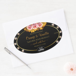 Black Product Labels Orange Rosa ros Jewels Logoty Ovalt Klistermärke
