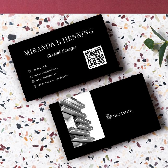 Black Professional Real Estate Agent Photo QR Code Visitkort (Skapare uppladdad)