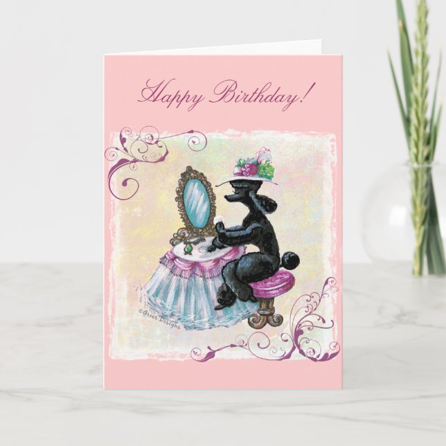 Black Pudel Boudoir Retro Art Birthday Card Kort (Framsida)