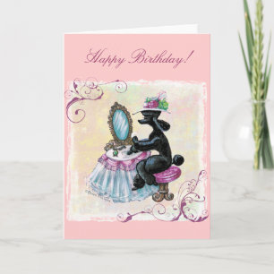 Black Pudel Boudoir Retro Art Birthday Card Kort
