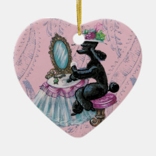 Black Pudel Boudoir Retro Art Heart Ornament