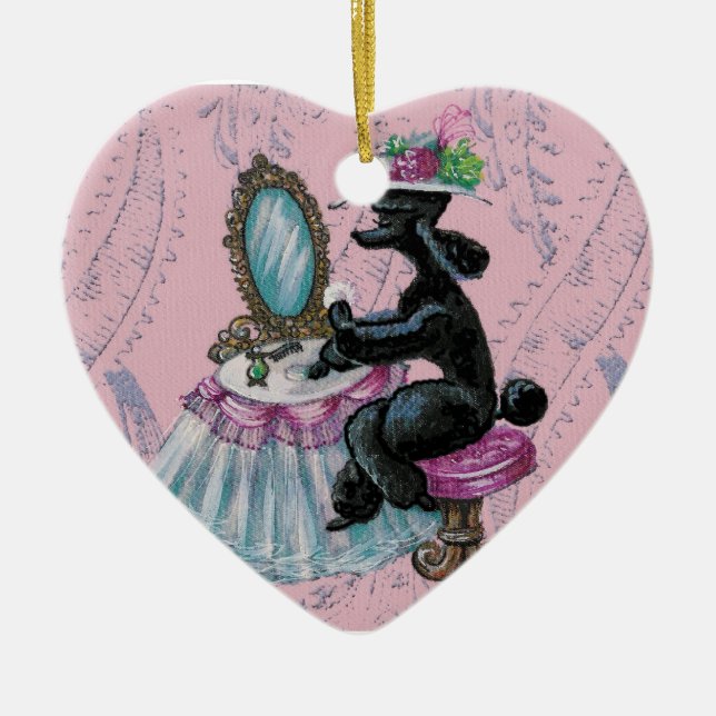 Black Pudel Boudoir Retro Art Heart Ornament (Framsidan)