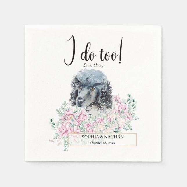 Black Pudel Hund Bröllop Cocktail Napkins Pappersservett (Framsidan)