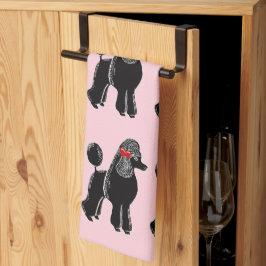 Black Pudel med Red Bow Print Kitchen Towel Kökshandduk