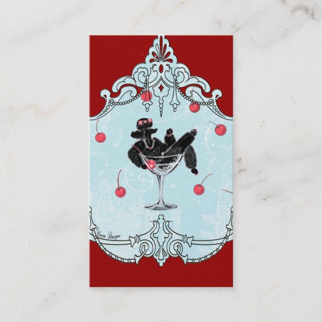Black Pudel och Cherries Retro Visitkort (Framsida)