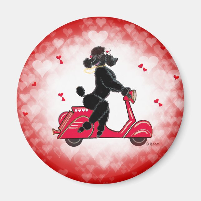 Black Pudel på en röd hjärt Magnet (Framsidan)