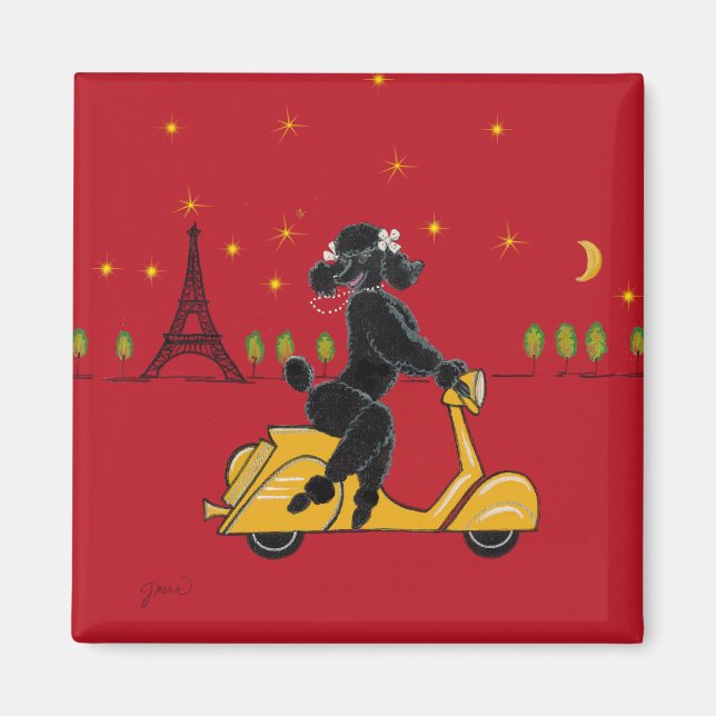 Black Pudel Paris Scooter Eiffel Torn Magnet (Framsidan)