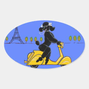 Black Pudel Scooter Retro Eiffel Torn Ovalt Klistermärke