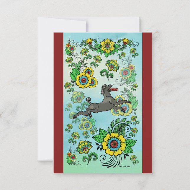 Black Pudel som fångar ett franskt anteckningskort (Framsida)