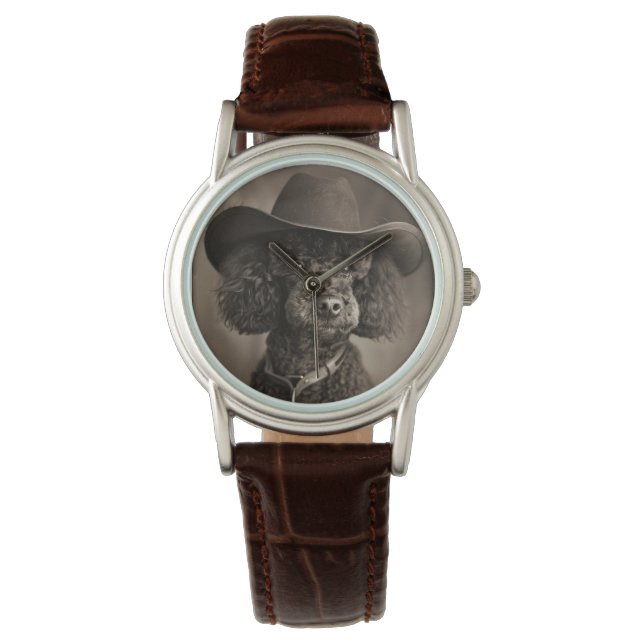 Black Pudel, som var en Cowboy Halloween Costume Armbandsur (Framsida)