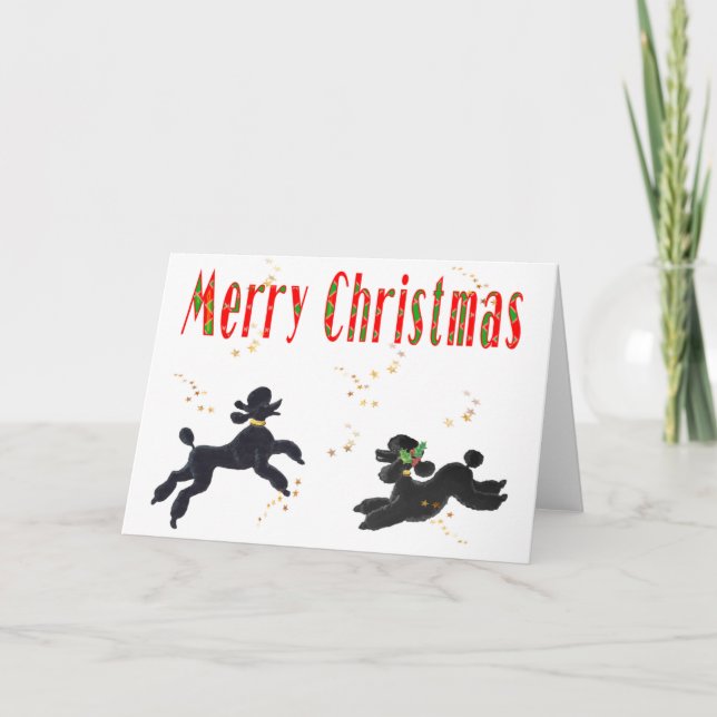 Black Pudel spelar God jul Art Cards Helgkort (Framsida)