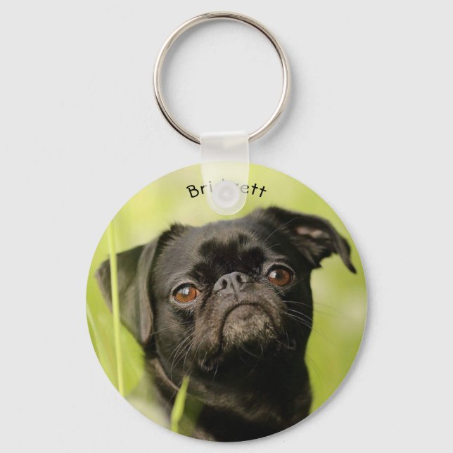 Black Pug Anpassningsbar Keychain Nyckelring (Framsida)