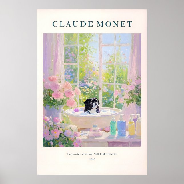 Black Pug Bathroom Print Monet Style French Poster (Framsidan)
