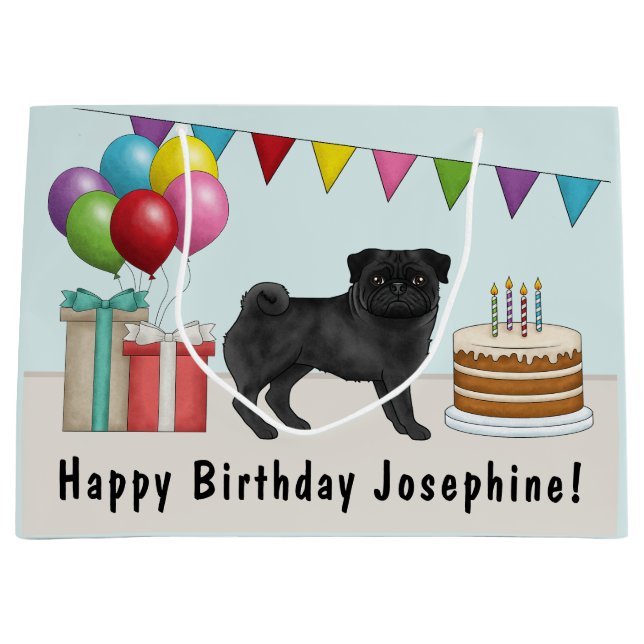 Black Pug Cute Tecknad hund Colorful Birthday (Framsidan)