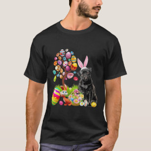 BLACK Pug Easter Egg Tree Dogs Bunny Easters Day T Shirt