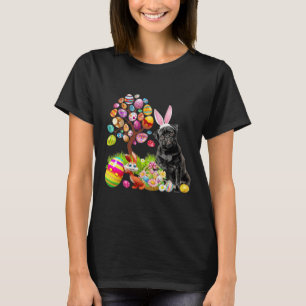 BLACK Pug Easter Egg Tree Dogs Bunny Easters Day T Shirt