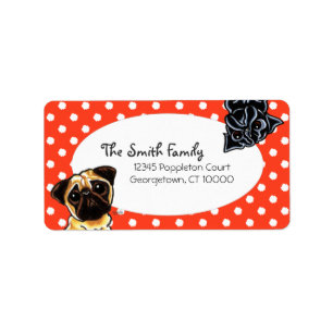 Black Pug Fawn Pug Up Red Dots Adressetikett