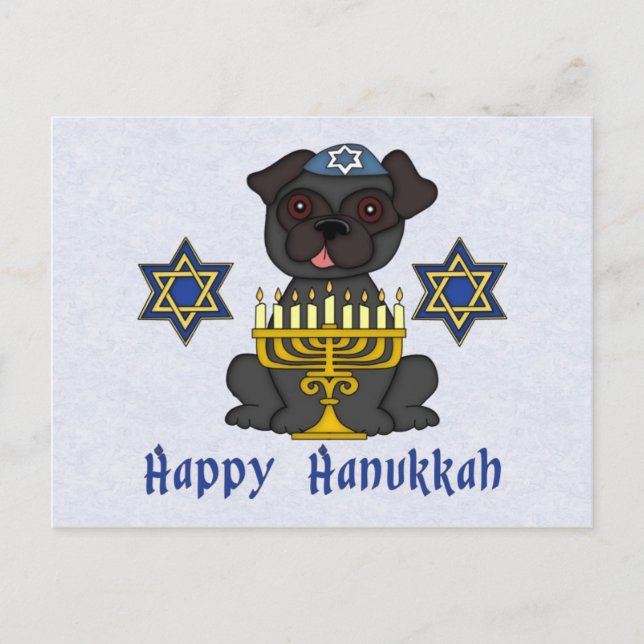 Black Pug - Hanukkah Card Helg Vykort (Framsida)