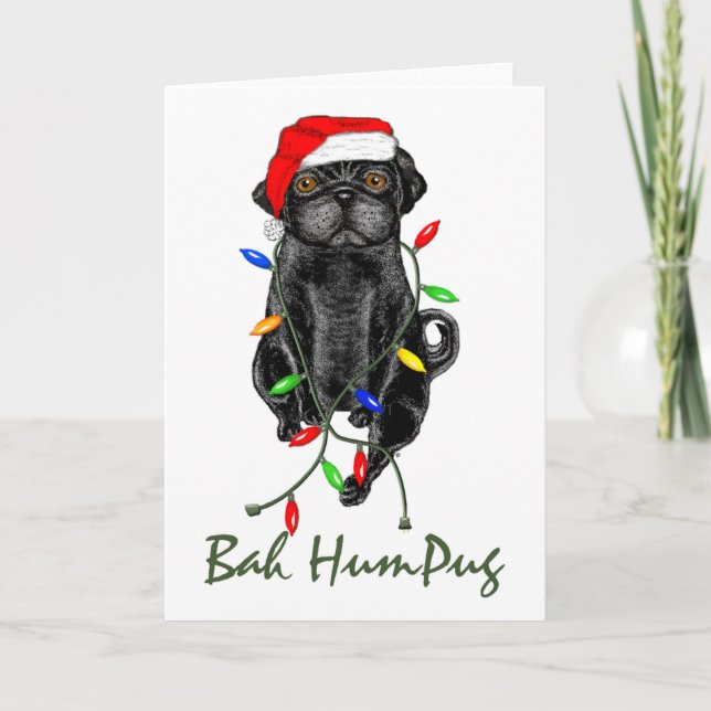 Black Pug Hund Bah Humpug Funny jul Helgkort (Framsida)