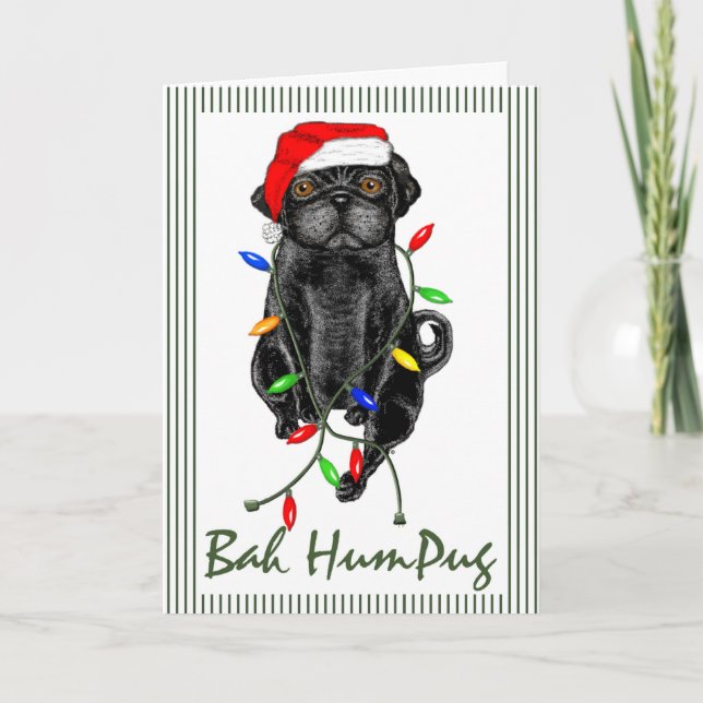 Black Pug Hund Bah Humpug Funny jul Helgkort (Framsida)