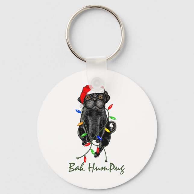 Black Pug Hund Bah Humpug Funny jul Nyckelring (Framsida)