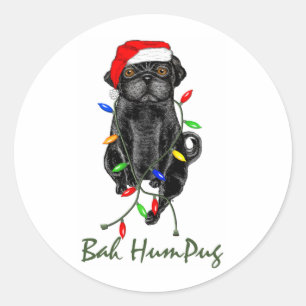 Black Pug Hund Bah Humpug Funny jul Runt Klistermärke