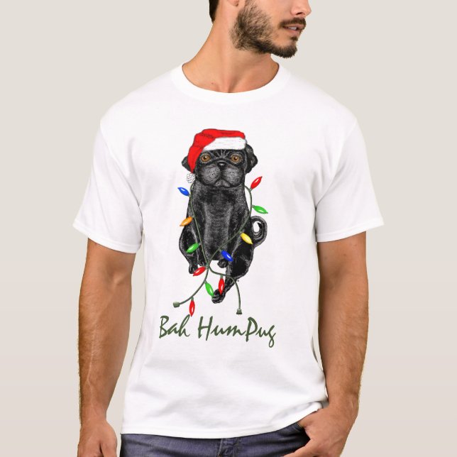 Black Pug Hund Bah Humpug Funny jul Tee (Framsida)