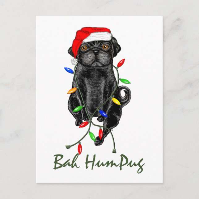 Black Pug Hund Bah Humpug Funny jul Vykort (Framsida)