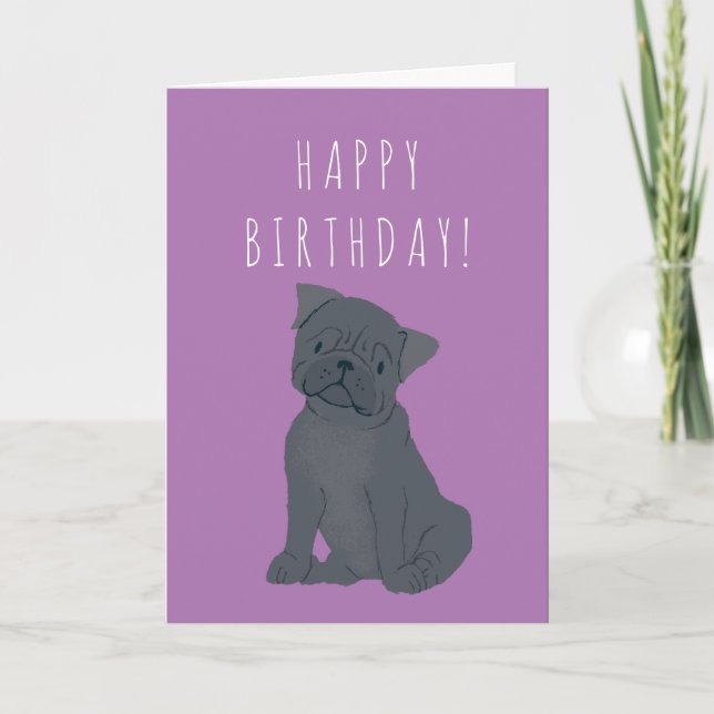 Black Pug Hund Birthday Card Kort (Framsida)