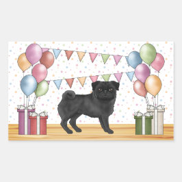 Black Pug Hund Colorful Pastel Birthday Balloals Rektangulärt Klistermärke