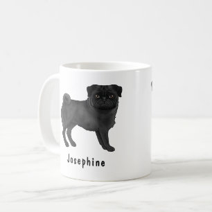 Black Pug Hund Cute Tecknad hund Mops with Namn Kaffemugg