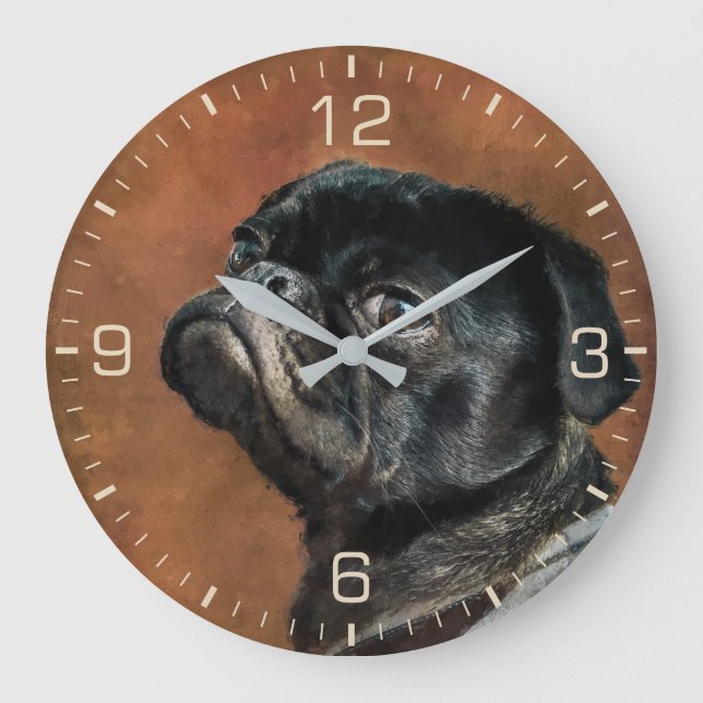 Black Pug-Hund-foto Stor Klocka (Framsida)