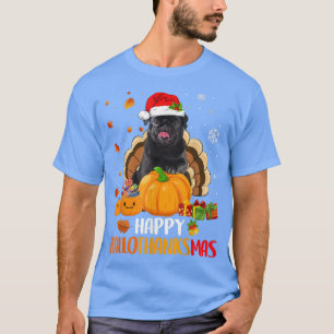 Black Pug Hund Halloween jul Julafton Lycklig Hall T Shirt