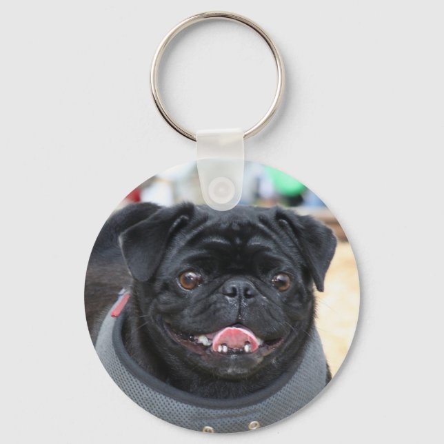 Black Pug Hund Nyckelring (Framsida)