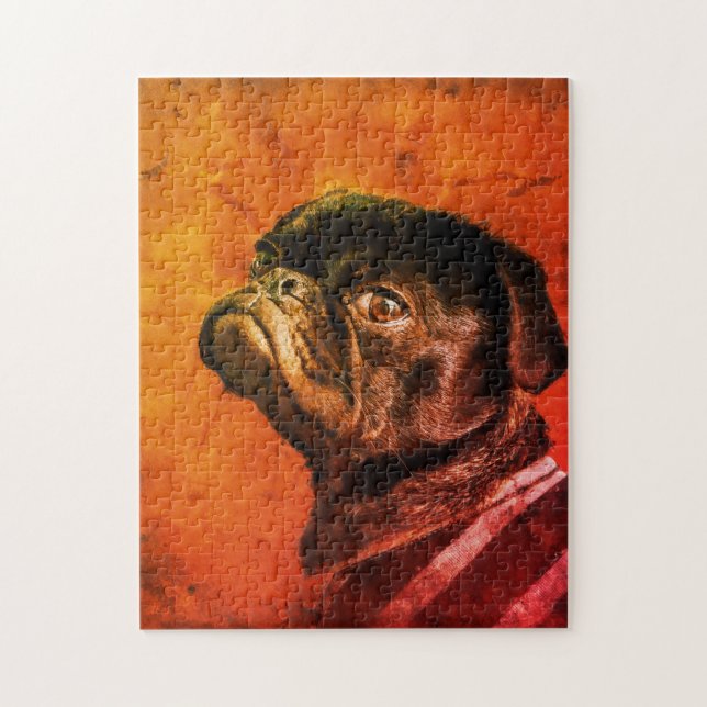 Black Pug Hund Porträtt Pussel (Vertikal)