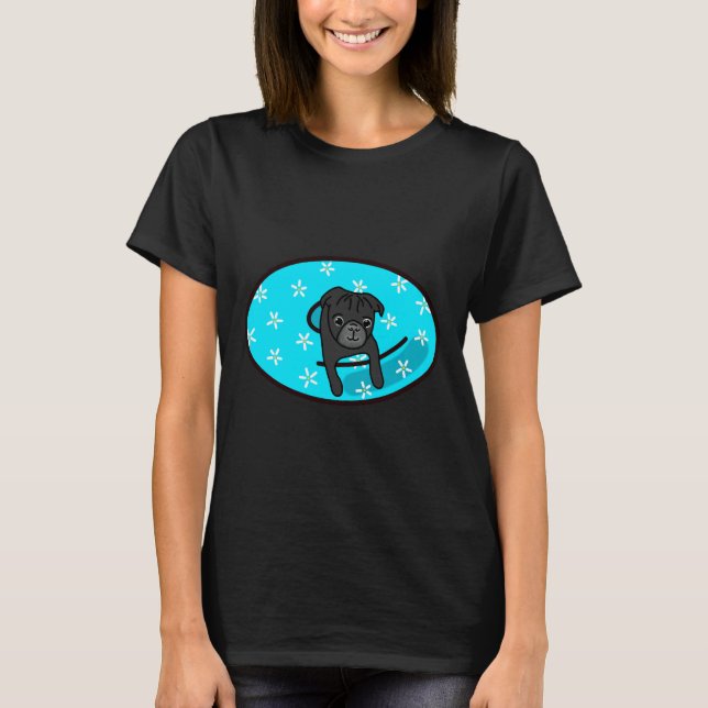 Black Pug in Blue Inner Tube Classic T-Shirt 818 (Framsida)