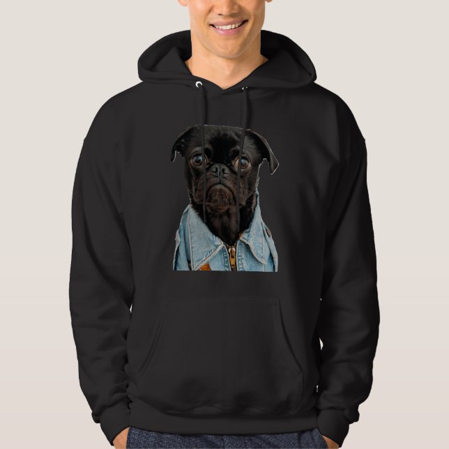 Black Pug in Jeans Sticker Classic T-Shirt 181 Hoodie (Framsida)
