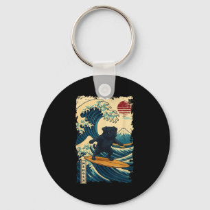 Black Pug Japansk Kanagawa Wave Surfing Japan Mamm Nyckelring