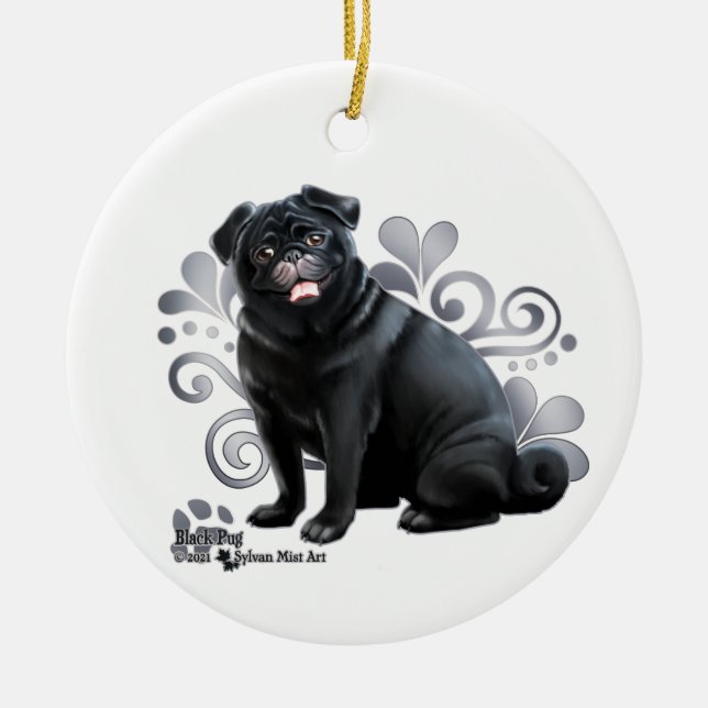 Black Pug Julgransprydnad Keramik (Framsidan)