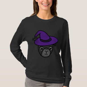 Black Pug med Lila Witch Hat och Spider Friend T Shirt
