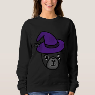 Black Pug med Lila Witch Hat och Spider Friend T Shirt