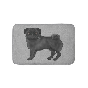Black Pug Mops Breed Tecknad Illustration Grått Hu Badrumsmatta