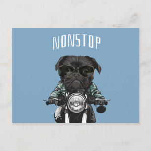 Black Pug på en motorcykelillustration Vykort