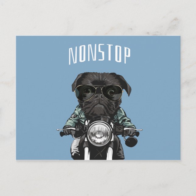 Black Pug på en motorcykelillustration Vykort (Framsida)