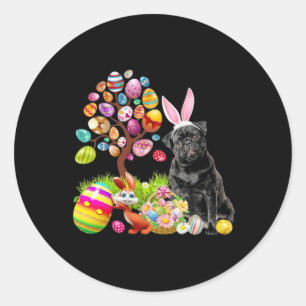 BLACK Pug Påskägg Träd Hundar Bunny Påsk Dag Runt Klistermärke