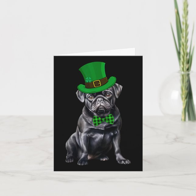 Black Pug Patricks Day Hat Funny St patricks day D Kort (Framsida)